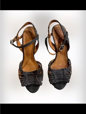 Chie Mihara Blue Leather Woven Ankle-Strap Sandals